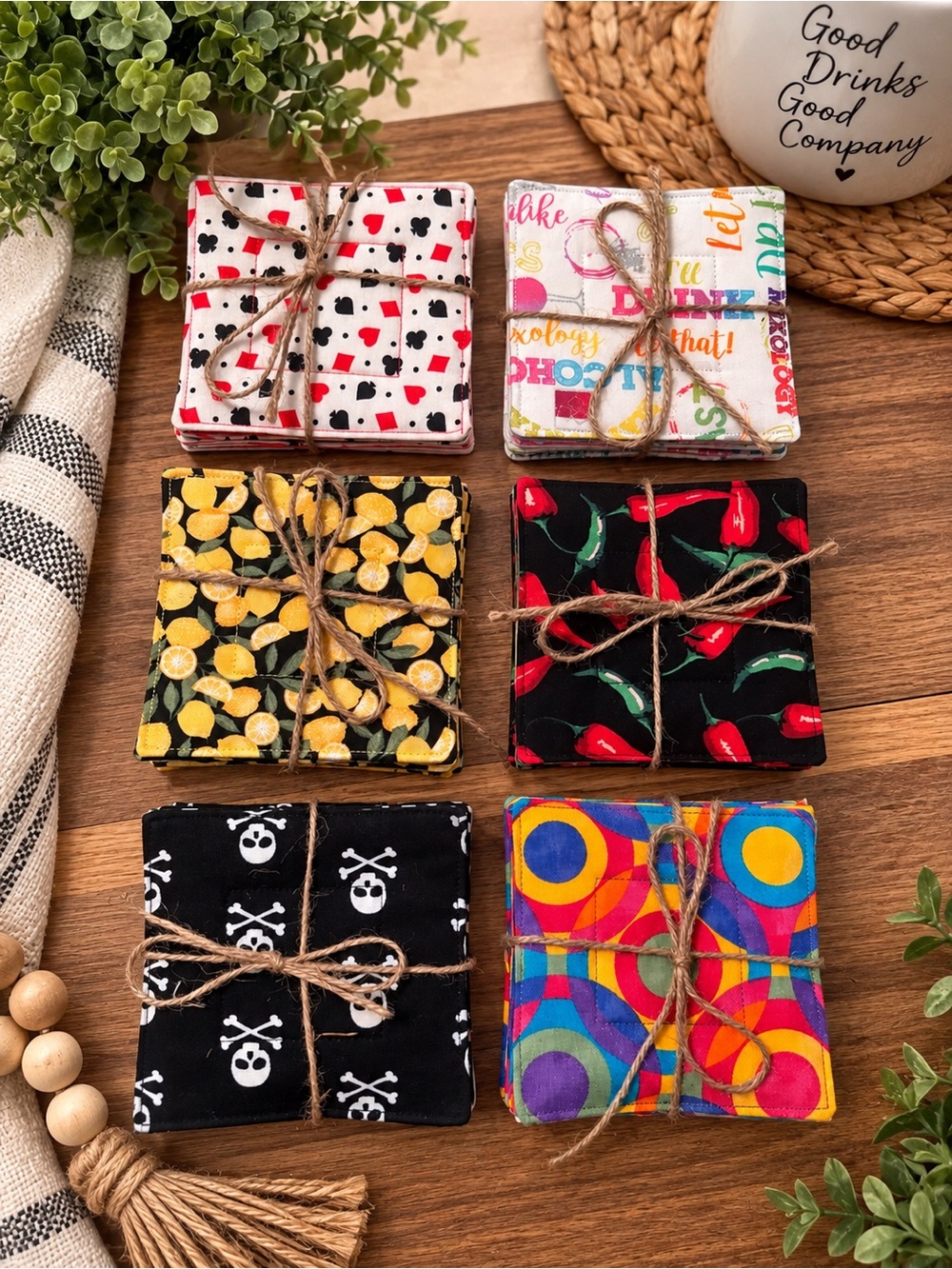 Handmade Fabric Coasters (6) - Home Party Supplies
